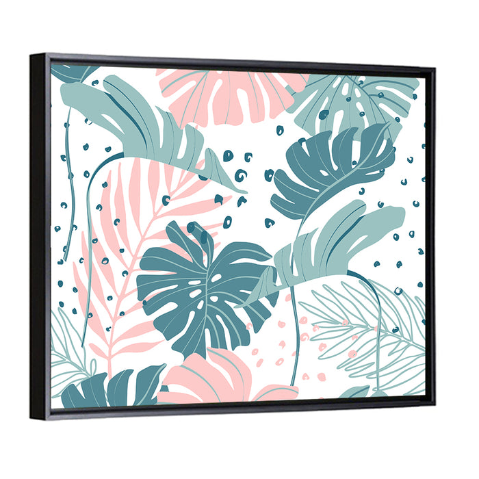 Minimal Tropical Leaf Pattern Wall Art as a framed canvas