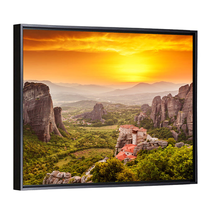 Roussanou Monastery Sunset, Meteora Wall Art as a framed canvas