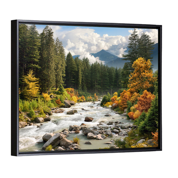 Autumn Mountain Stream with Rapids Wall Art as a framed canvas