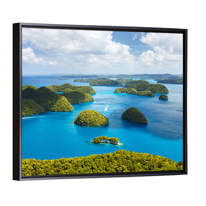 Rock Islands Aerial View Wall Art as a framed canvas