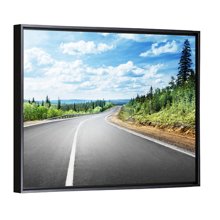 Road to Mountain Horizon Wall Art as a framed canvas