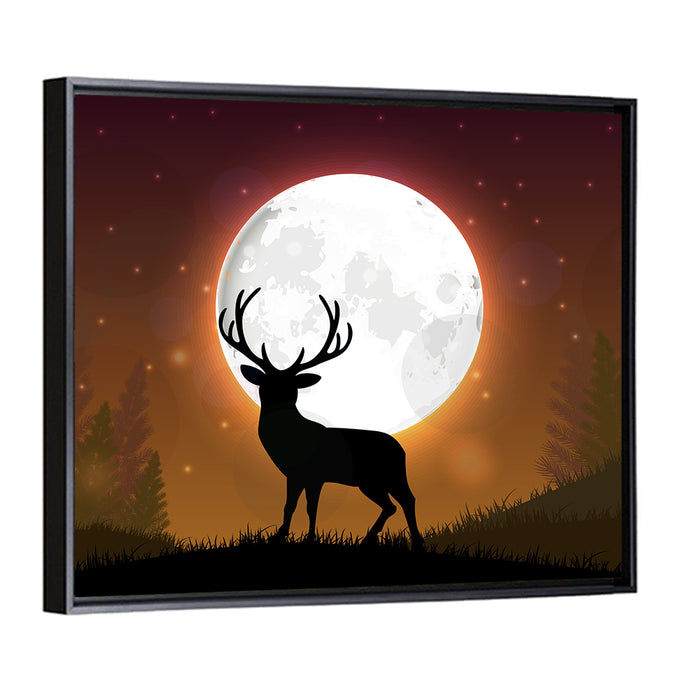 Moonlit Deer on Hill Wall Art as a framed canvas