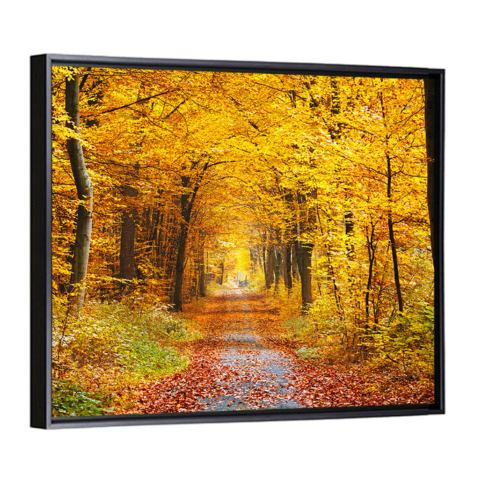 Autumn Forest Path Wall Art as a framed canvas