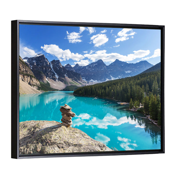 Moraine Lake Reflection Wall Art as a framed canvas