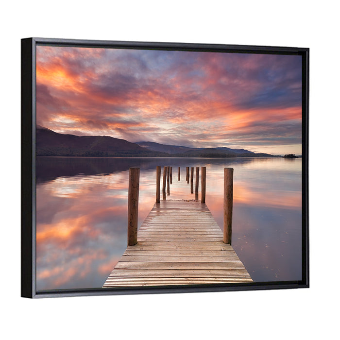 Flooded Jetty in Derwent Water Wall Art as a framed canvas
