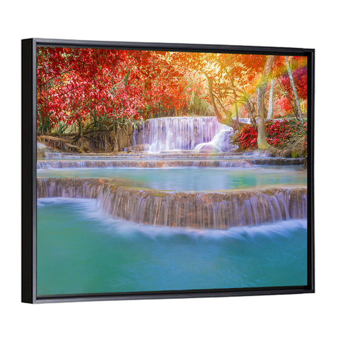 Tat Kuang Si Tiered Waterfalls Wall Art as a framed canvas