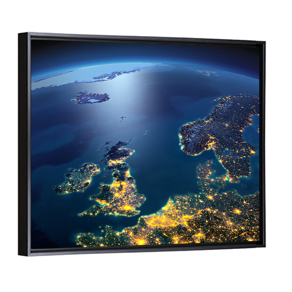 Illuminated United Kingdom From Space Wall Art