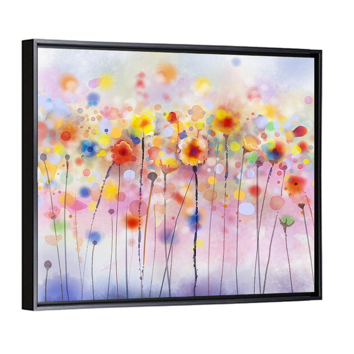 Whimsical Wildflower Watercolor Wall Art as a framed canvas
