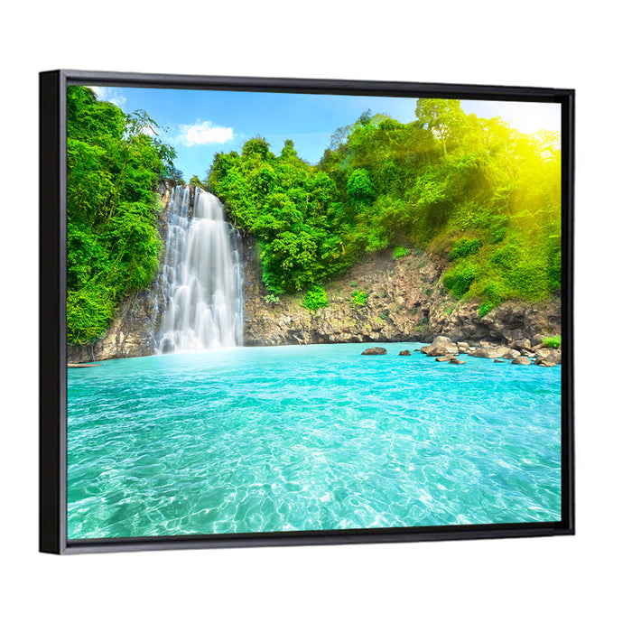Dambri Waterfall Turquoise Pool Wall Art as a framed canvas