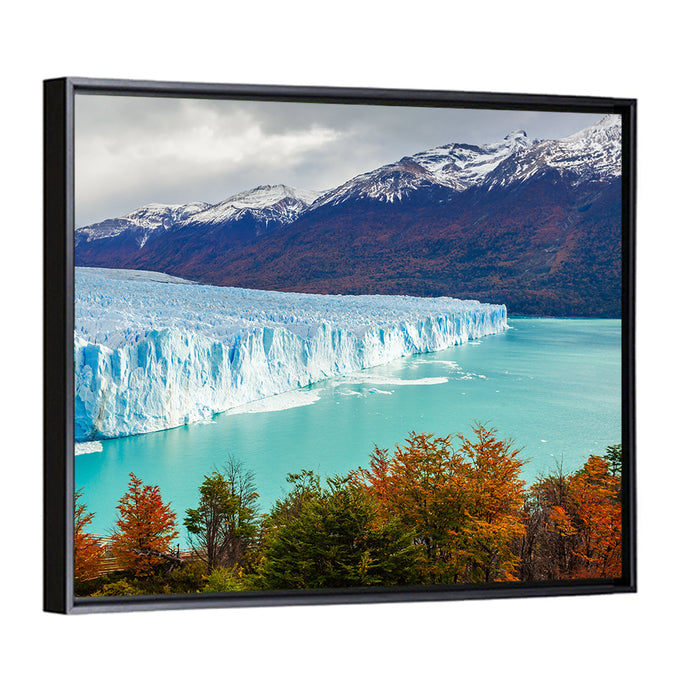 Perito Moreno Glacier with Autumn Foliage Wall Art as a framed canvas