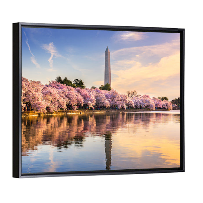 Washington Monument at Tidal Basin Wall Art as a framed canvas