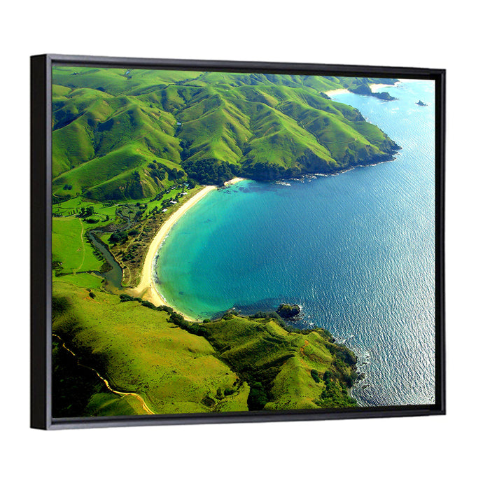 Taupo Bay Aerial View Wall Art as a framed canvas