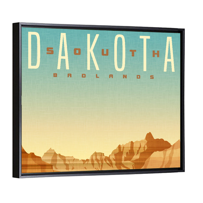 South Dakota Badlands Travel Sticker Wall Art as a framed canvas