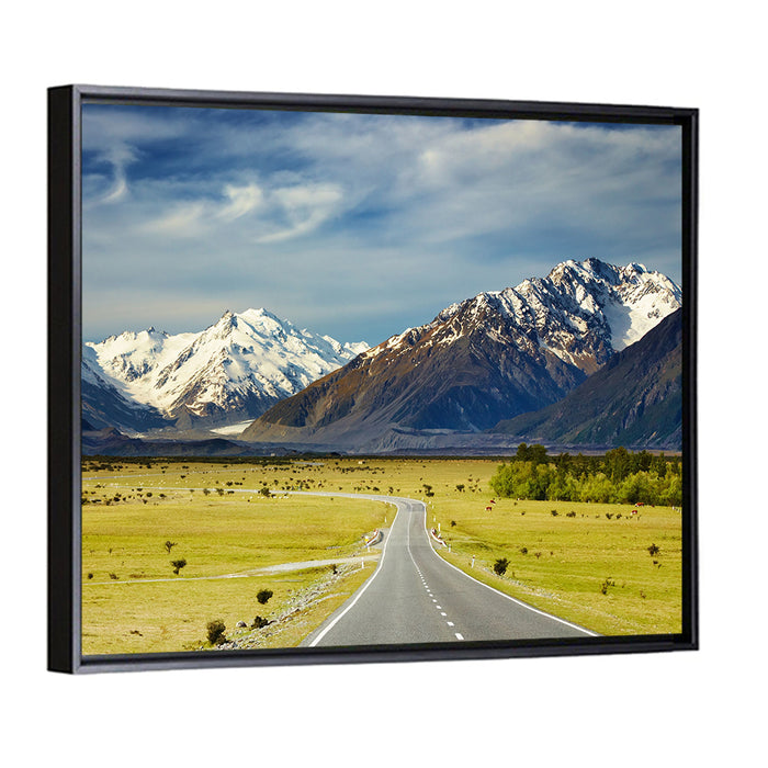 Road to Aoraki Mount Cook Wall Art as a framed canvas