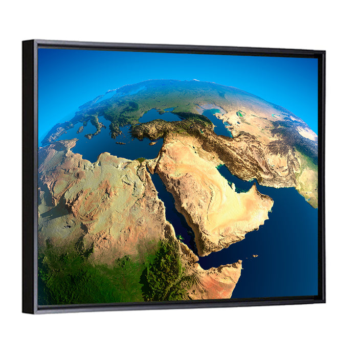 Satellite View of the Middle East Wall Art as a framed canvas