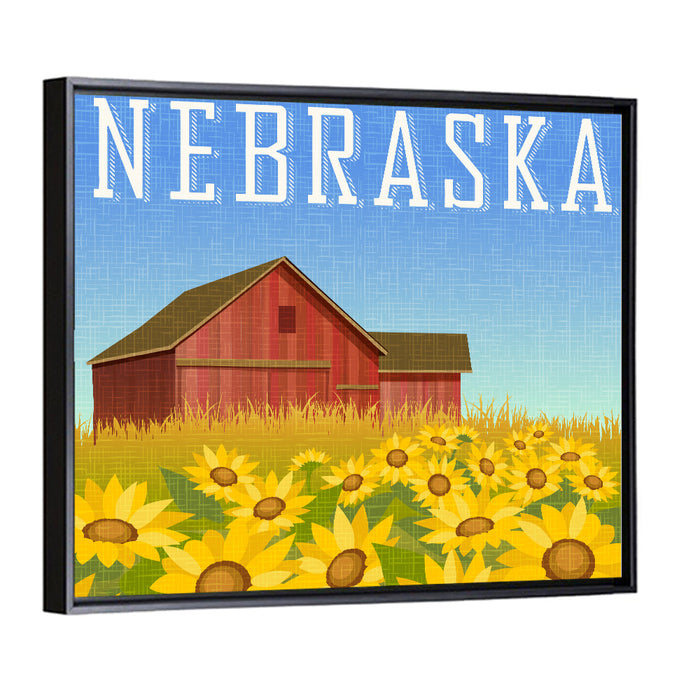 Nebraska Sunflower Barn Wall Art as a framed canvas