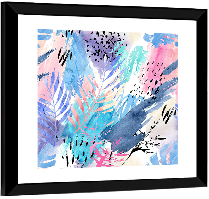 Palm Leaf Watercolor Collage Wall Art as a framed print