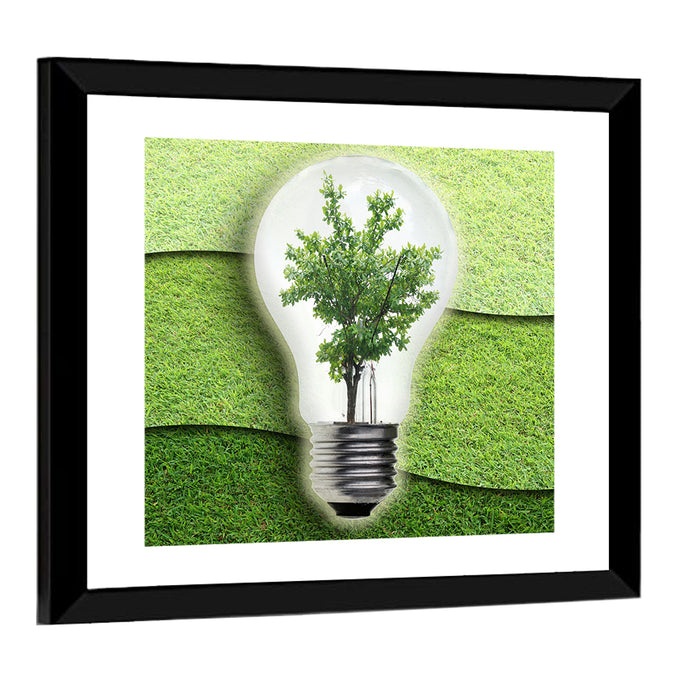 Light Bulb Tree Earth Concept Wall Art as a framed print