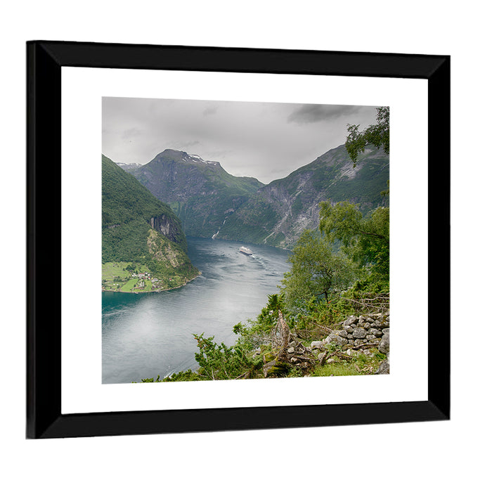 Geirangerfjord with Cruise Ship Wall Art as a framed print
