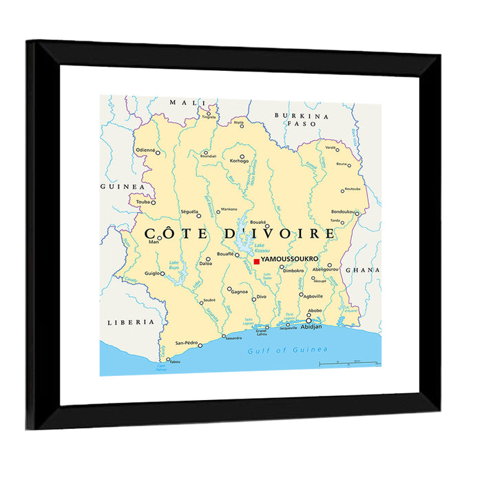 Côte D'ivoire Political Map Wall Art as a framed print