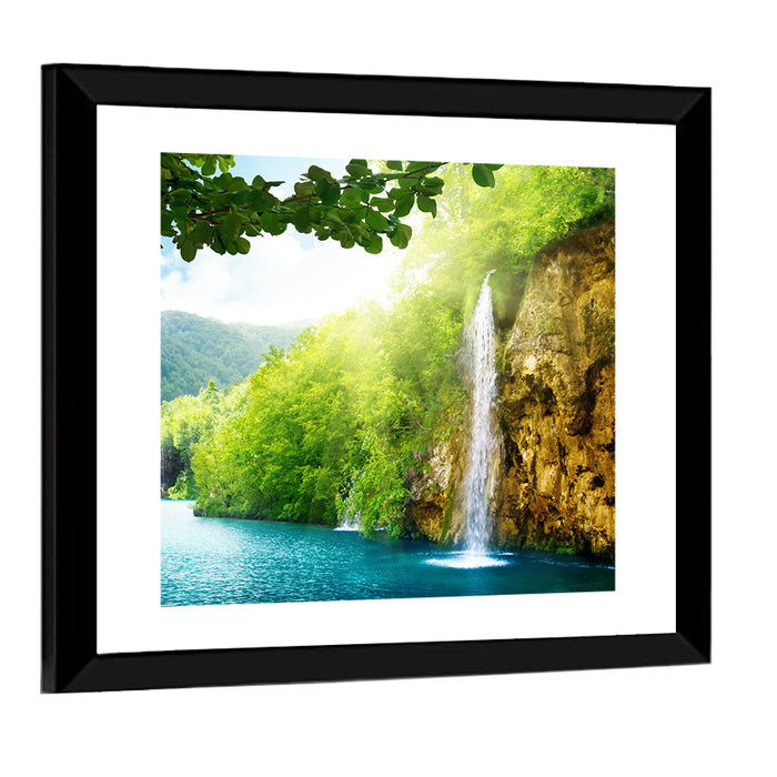 Plitvice Lakes Forest Waterfall Wall Art as a framed print