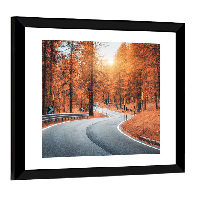Autumn Road at Sunset Wall Art as a framed print