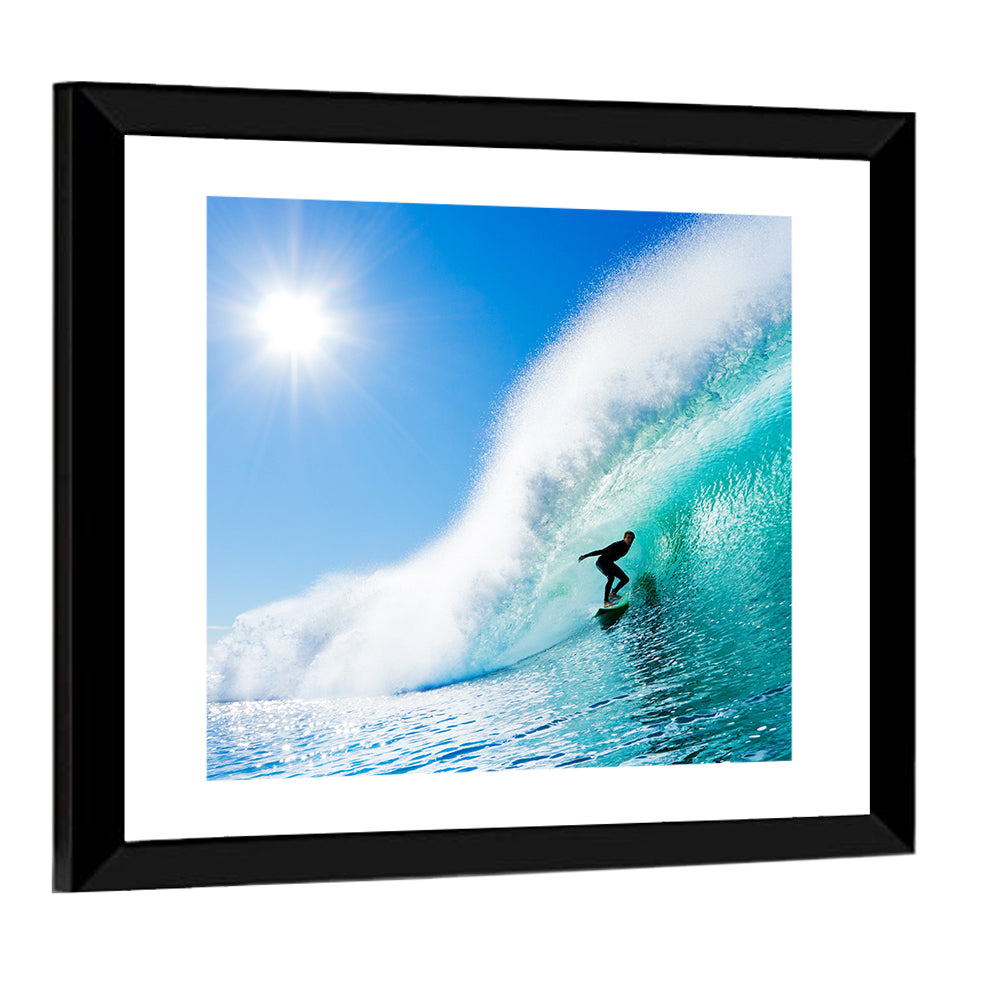Surfer On Blue Ocean Wave Wall Art