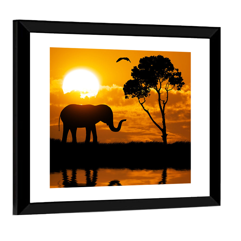 Silhouette Of Elephant Wall Art