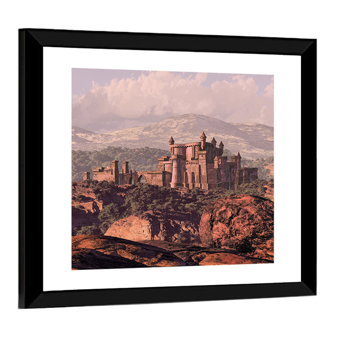 Medieval Fortress on Rocky Plateau Wall Art as a framed print