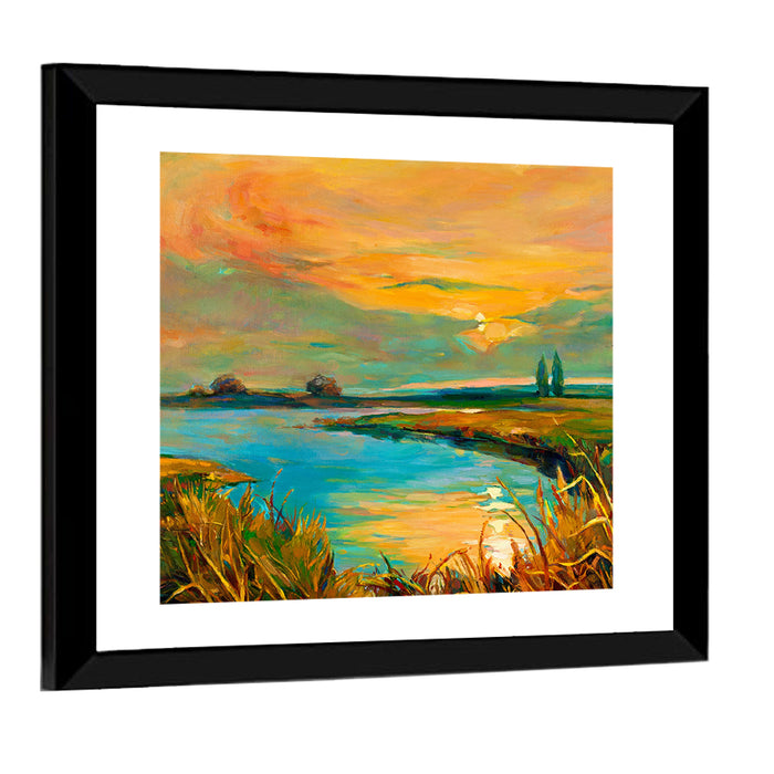 Rural Lake at Sunset Wall Art as a framed print