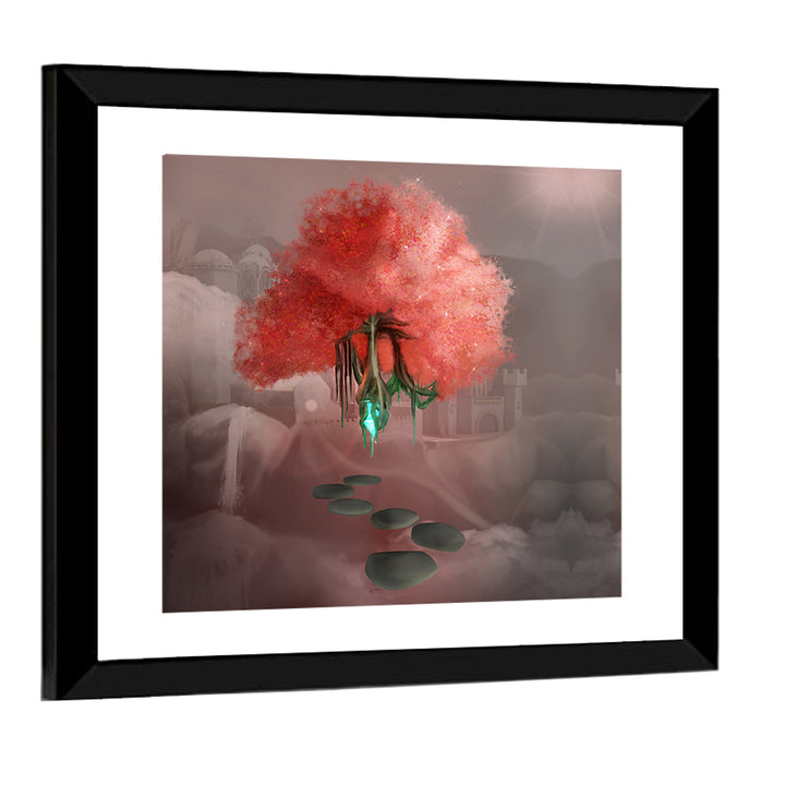 Floating Pink Tree Over Stone Path Wall Art