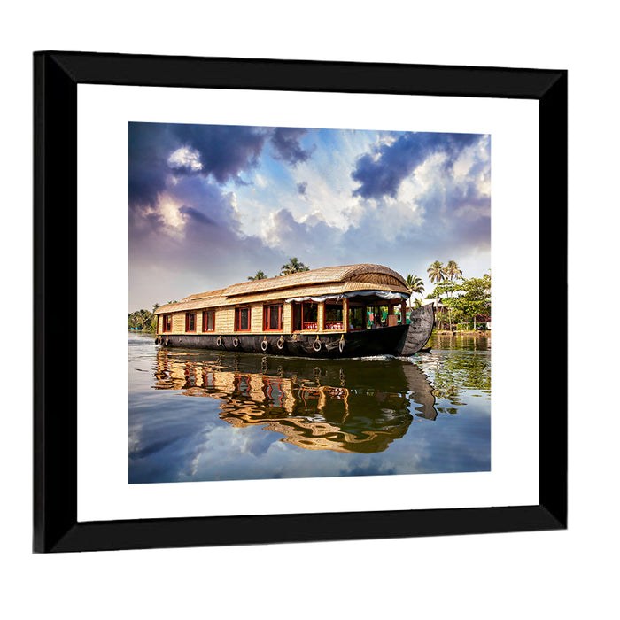 Alleppey Houseboat, Kerala Backwaters Wall Art as a framed print
