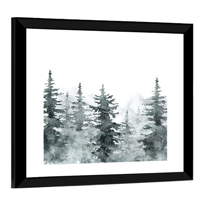 Snowy Pine and Spruce Forest Wall Art as a framed print