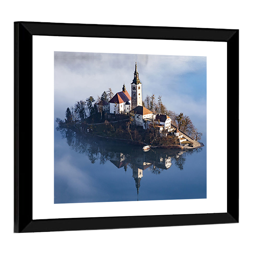 Lake Bled In Early Morning With Fog Wall Art