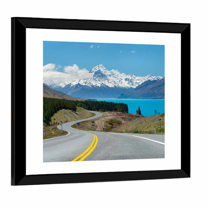 Road to Aoraki Mount Cook Wall Art as a framed print