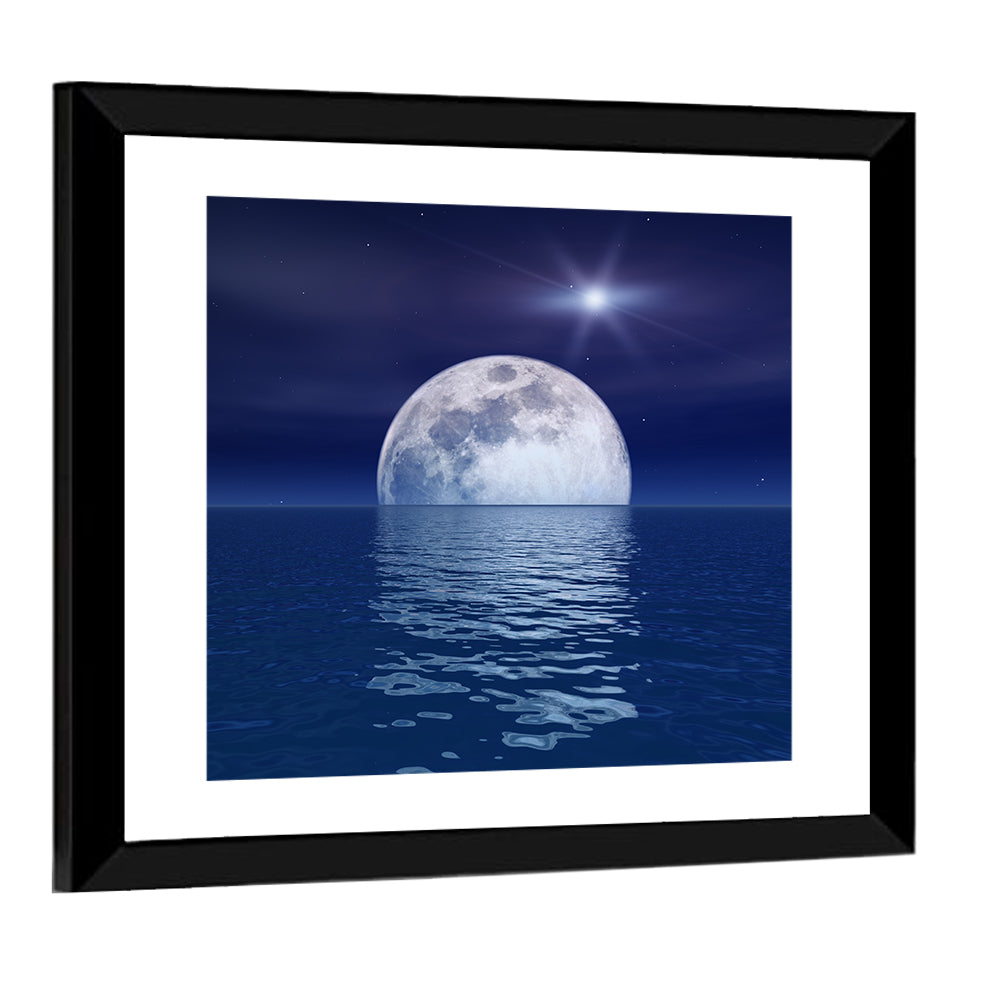 Quasar Star & Moon Over Sea Wall Art