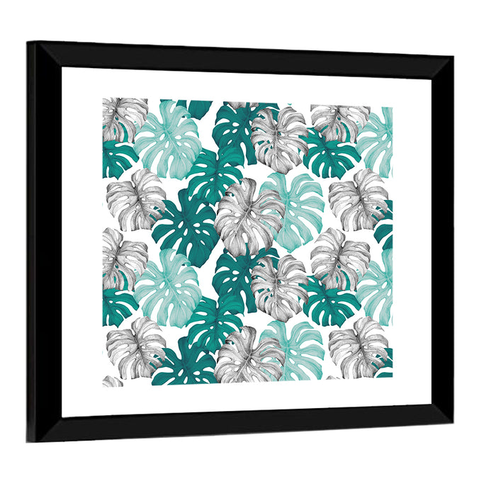 Seamless Monstera Leaf Pattern Wall Art as a framed print
