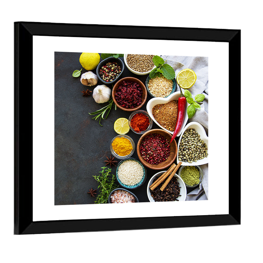 Various Spices In A Bowls Wall Art