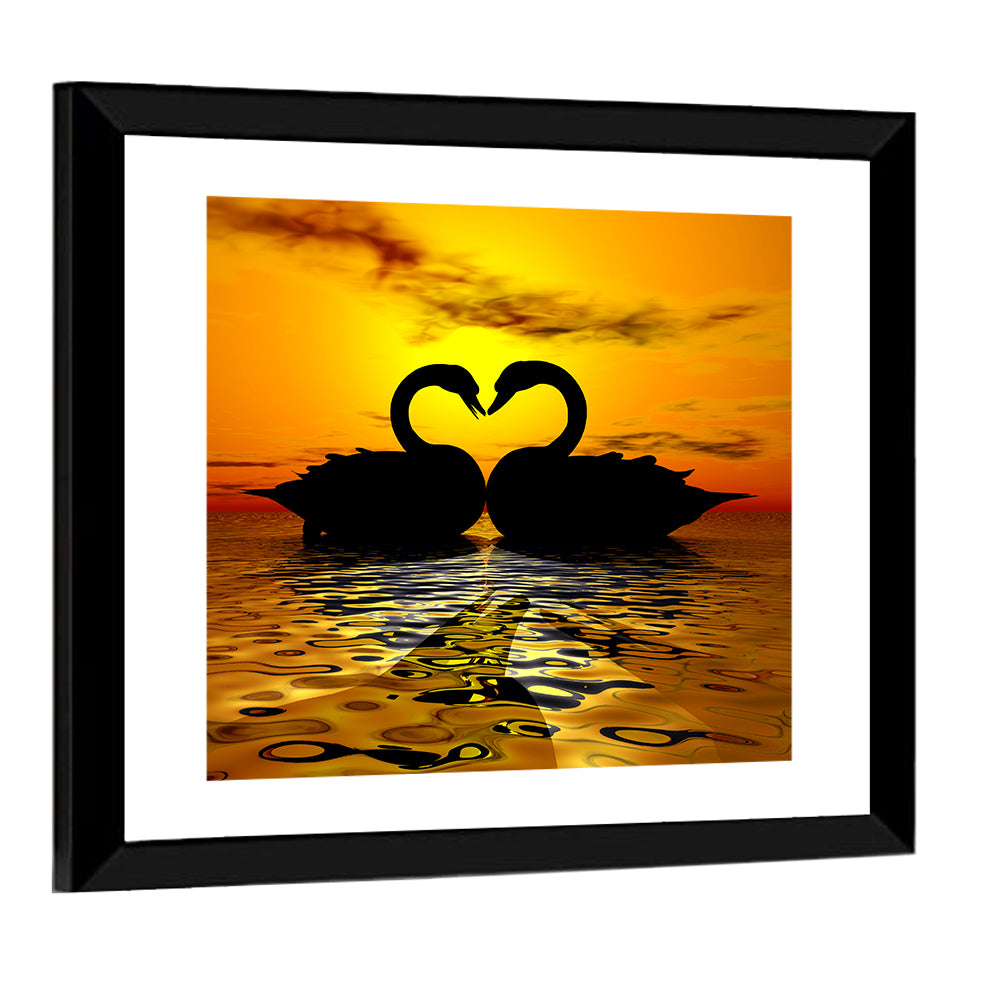 Swan Love Sunset Wall Art