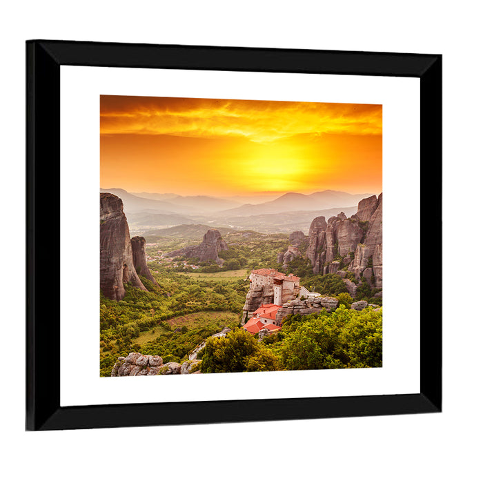 Roussanou Monastery Sunset, Meteora Wall Art as a framed print