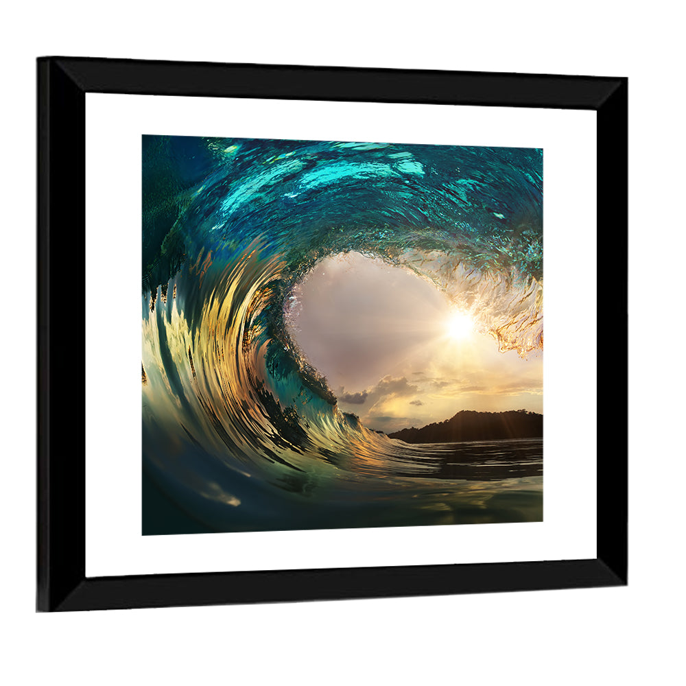 Ocean Surfing Wave Sunset Wall Art