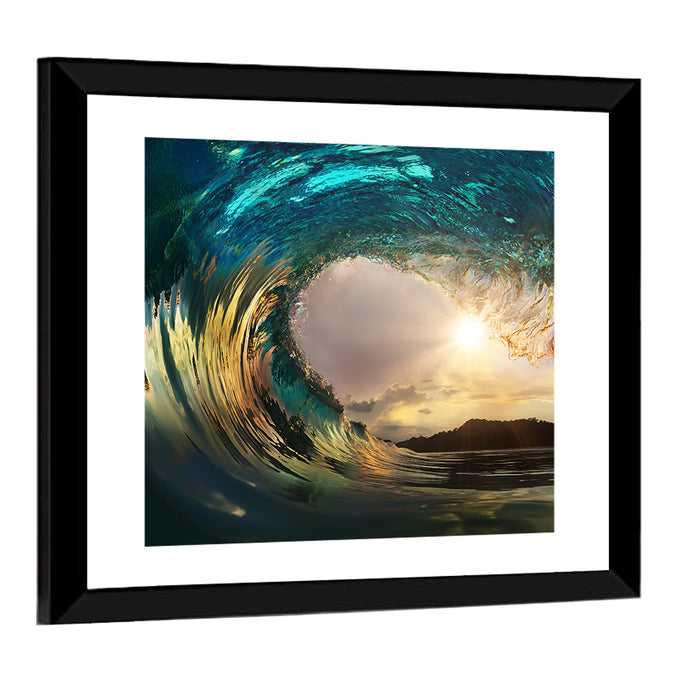 Sunset Barrel Wave Wall Art as a framed print