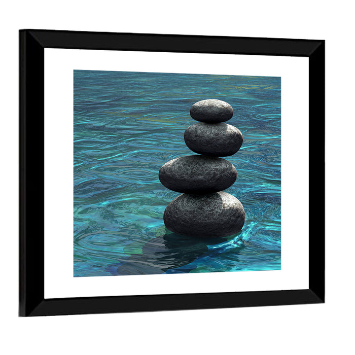 Zen Stone Stack Over Rippling Water Wall Art as a framed print