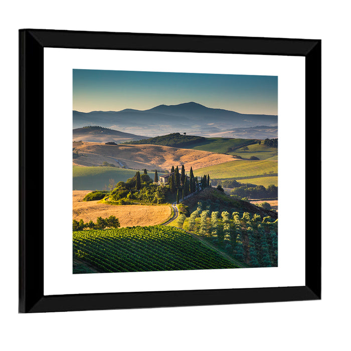 Tuscany Hilltop Villa Wall Art as a framed print