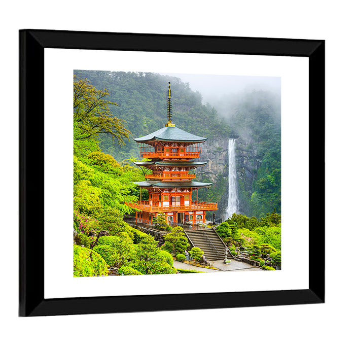 Seiganto-ji Pagoda at Nachi Falls Wall Art as a framed print