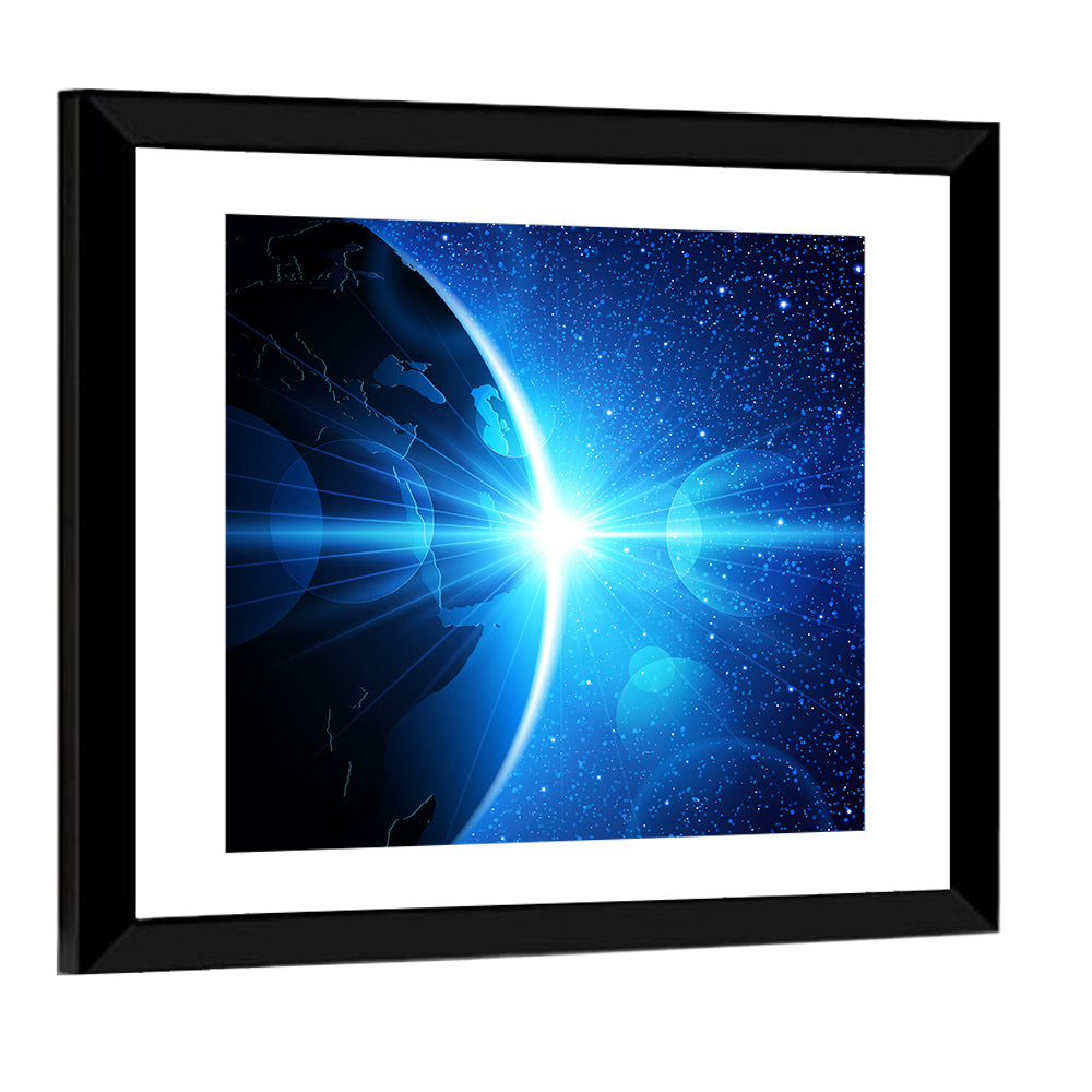 Planet Earth With Sunrise In Space Wall Art