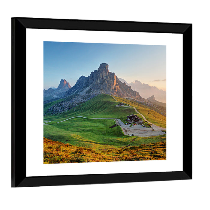 Passo Giau Dolomites Valley Wall Art as a framed print