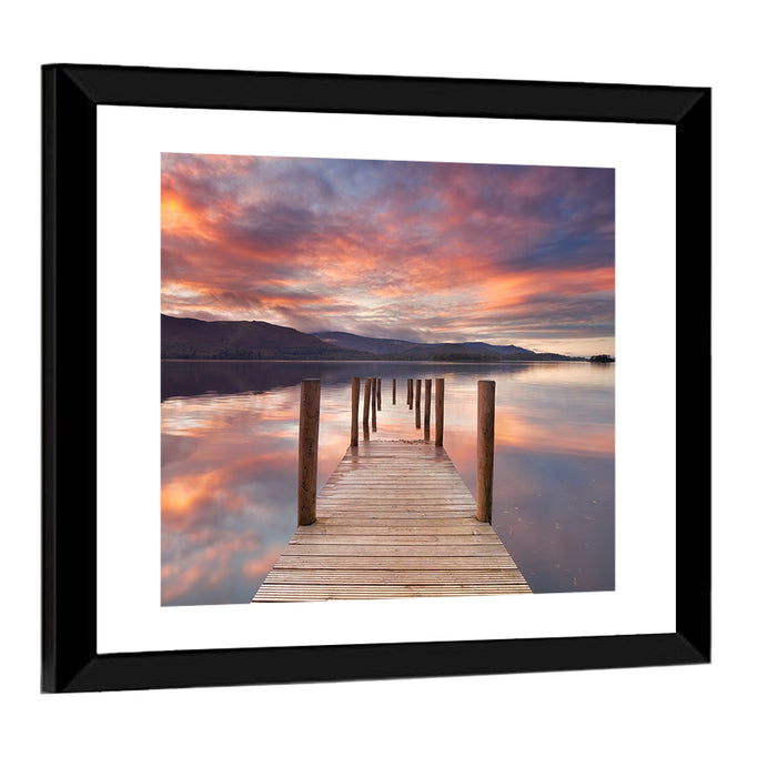 Flooded Jetty in Derwent Water Wall Art as a framed print