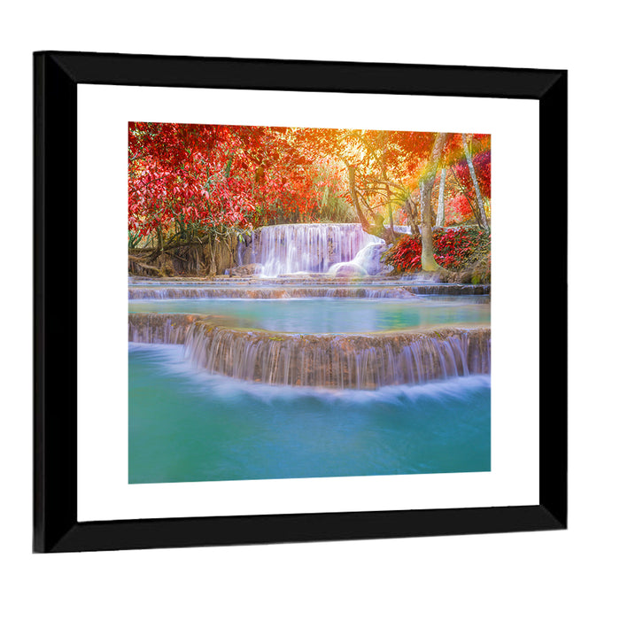 Tat Kuang Si Tiered Waterfalls Wall Art as a framed print