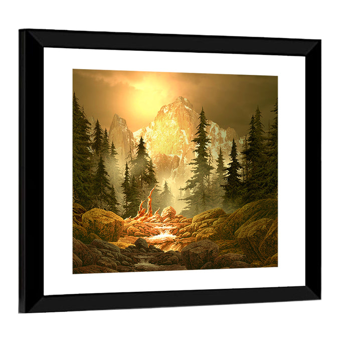 Rockies Mountain Stream at Golden Hour Wall Art as a framed print